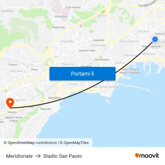 Meridionale to Stadio San Paolo map