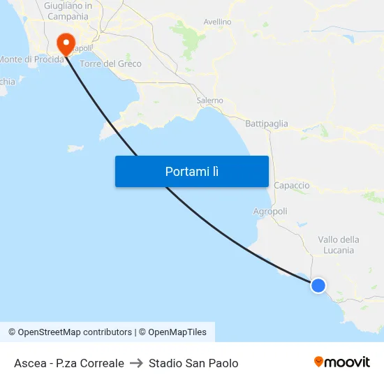Ascea - P.za Correale to Stadio San Paolo map