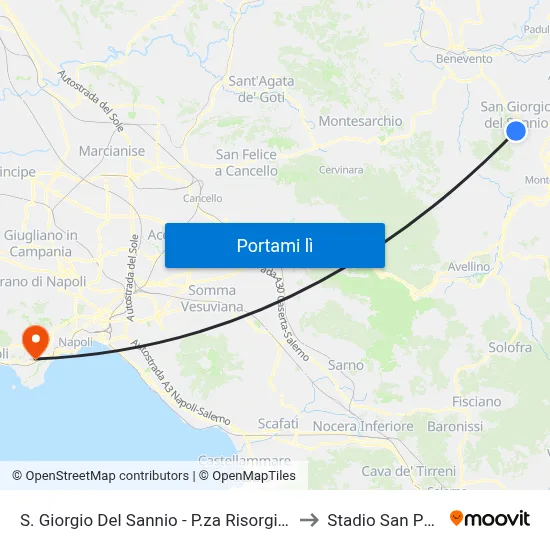 S. Giorgio Del Sannio - P.za Risorgimento to Stadio San Paolo map