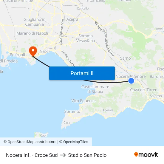 Nocera Inf. - Croce Sud to Stadio San Paolo map