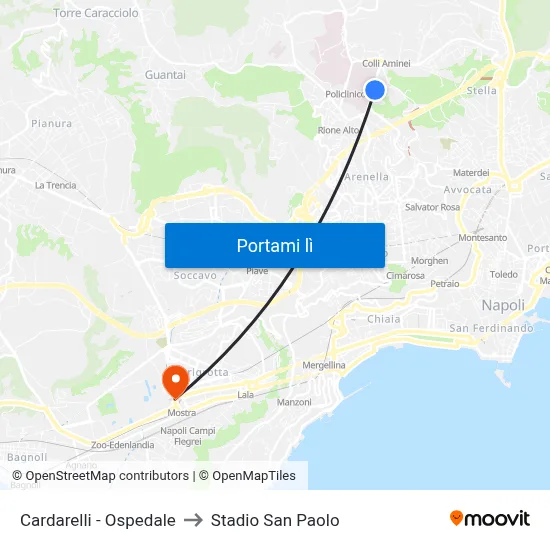 Cardarelli - Ospedale to Stadio San Paolo map