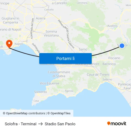 Solofra - Terminal to Stadio San Paolo map