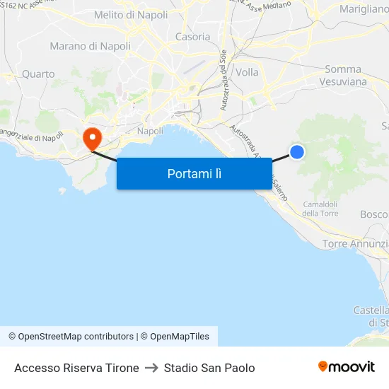 Accesso Riserva Tirone to Stadio San Paolo map