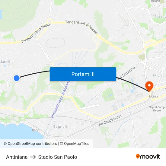 Antiniana to Stadio San Paolo map