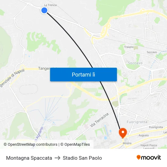 Montagna Spaccata to Stadio San Paolo map