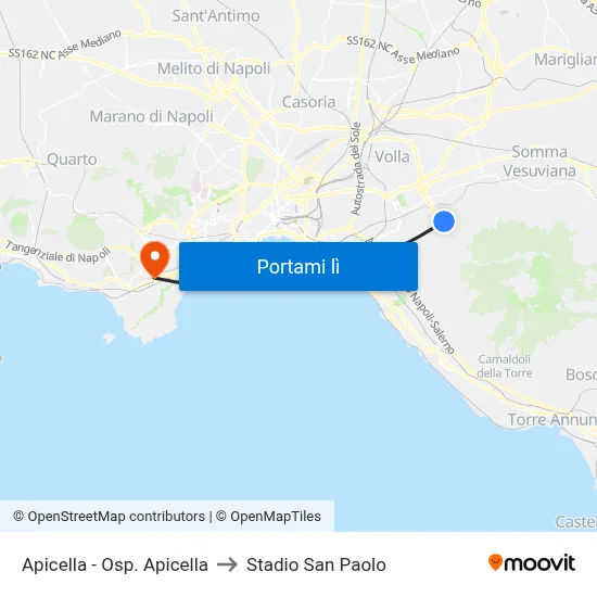 Apicella - Osp. Apicella to Stadio San Paolo map