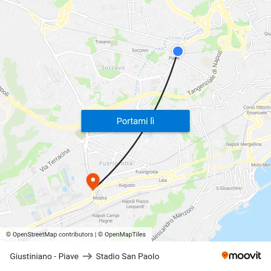 Giustiniano - Piave to Stadio San Paolo map