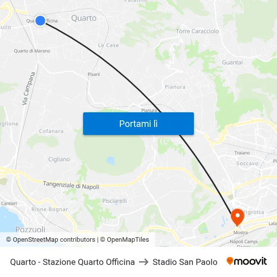 Quarto - Stazione Quarto Officina to Stadio San Paolo map