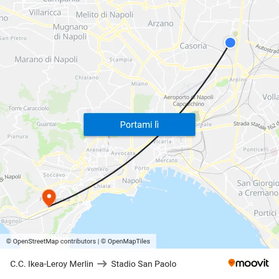 C.C. Ikea-Leroy Merlin to Stadio San Paolo map