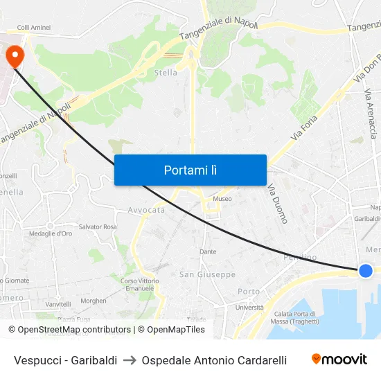 Vespucci - Garibaldi to Ospedale Antonio Cardarelli map