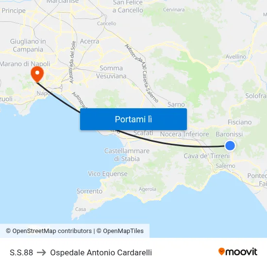 S.S.88 to Ospedale Antonio Cardarelli map