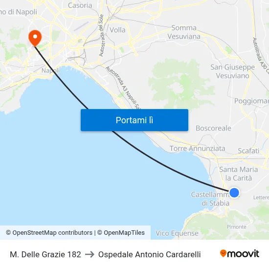 M. Delle Grazie 182 to Ospedale Antonio Cardarelli map