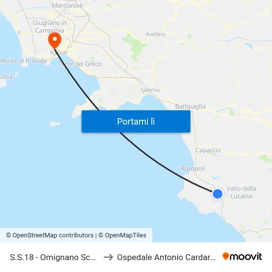 S.S.18 - Omignano Scalo to Ospedale Antonio Cardarelli map