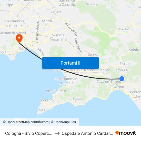 Cologna - Bivio Coperchia to Ospedale Antonio Cardarelli map