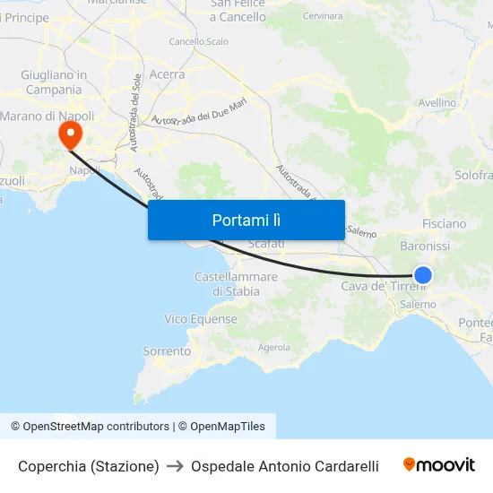 Coperchia (Stazione) to Ospedale Antonio Cardarelli map