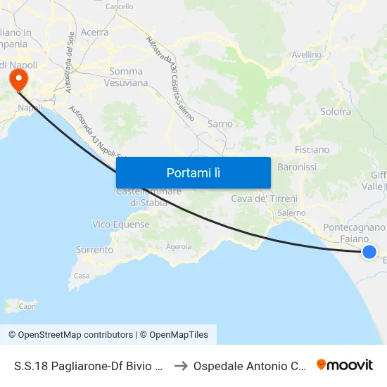 S.S.18 Pagliarone-Df Bivio Aeroporto to Ospedale Antonio Cardarelli map
