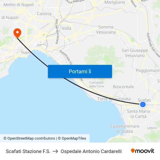 Scafati Stazione F.S. to Ospedale Antonio Cardarelli map