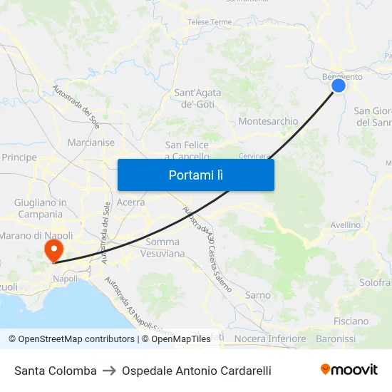 Santa Colomba to Ospedale Antonio Cardarelli map