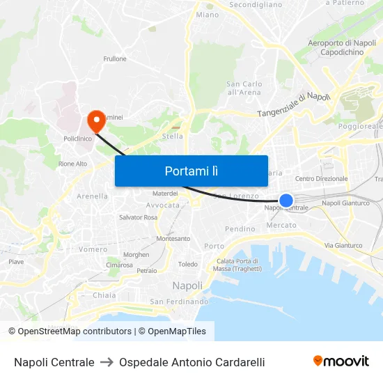 Napoli Centrale to Ospedale Antonio Cardarelli map