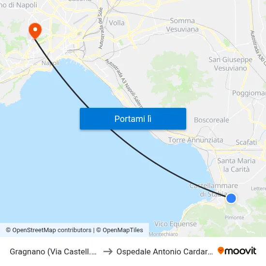 Gragnano (Via Castell.Re) to Ospedale Antonio Cardarelli map