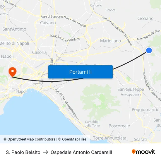 S. Paolo Belsito to Ospedale Antonio Cardarelli map