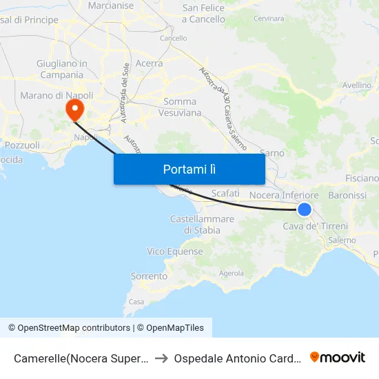 Camerelle(Nocera Superiore) to Ospedale Antonio Cardarelli map