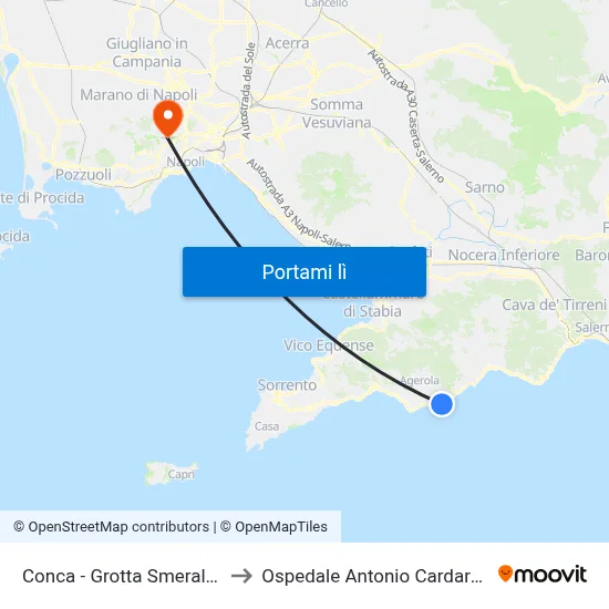 Conca - Grotta Smeraldo to Ospedale Antonio Cardarelli map