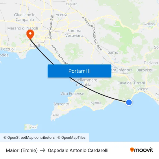 Maiori (Erchie) to Ospedale Antonio Cardarelli map