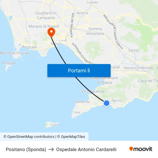 Positano (Sponda) to Ospedale Antonio Cardarelli map