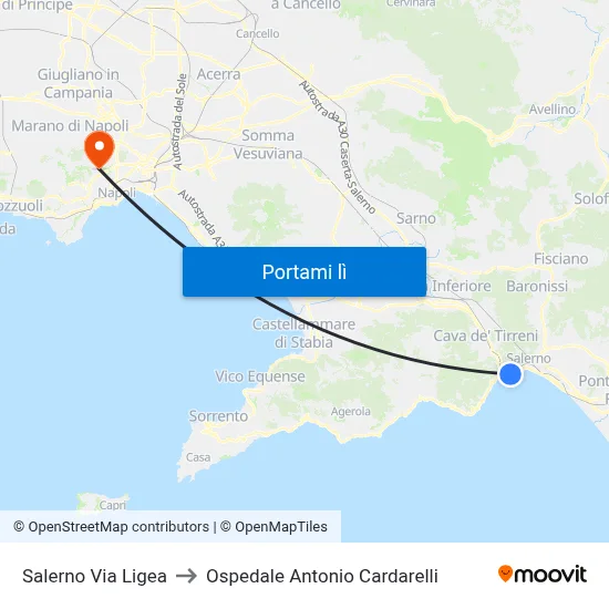 Salerno Via Ligea to Ospedale Antonio Cardarelli map