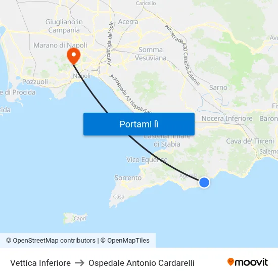 Vettica Inferiore to Ospedale Antonio Cardarelli map