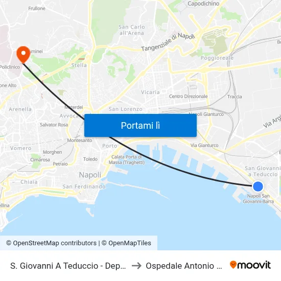 S. Giovanni A Teduccio - Deposito A.N.M. to Ospedale Antonio Cardarelli map