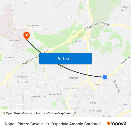 Napoli Piazza Cavour to Ospedale Antonio Cardarelli map