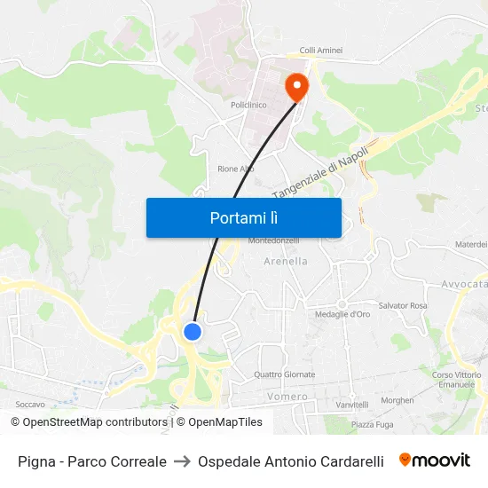 Pigna - Parco Correale to Ospedale Antonio Cardarelli map