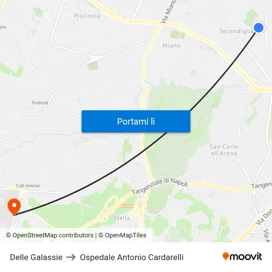 Delle Galassie to Ospedale Antonio Cardarelli map