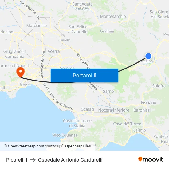 Picarelli I to Ospedale Antonio Cardarelli map