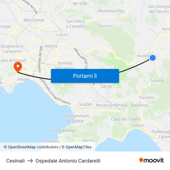 Cesinali to Ospedale Antonio Cardarelli map