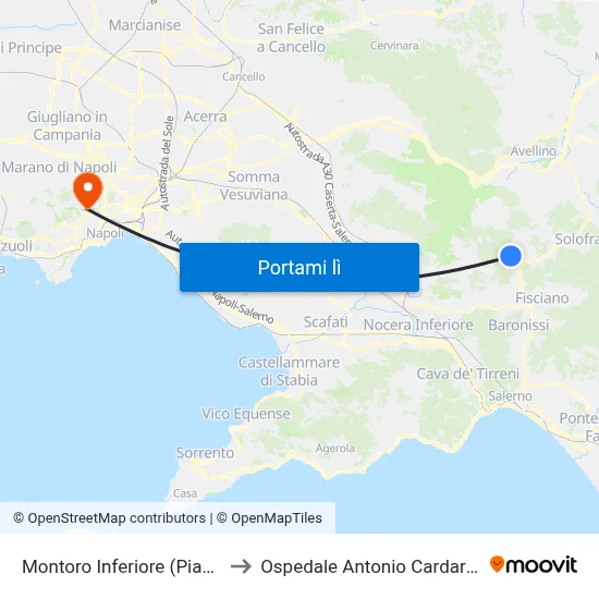 Montoro Inferiore (Piano) to Ospedale Antonio Cardarelli map