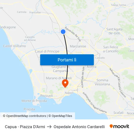 Capua - Piazza D'Armi to Ospedale Antonio Cardarelli map