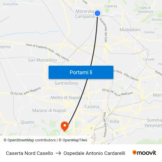 Caserta Nord Casello to Ospedale Antonio Cardarelli map