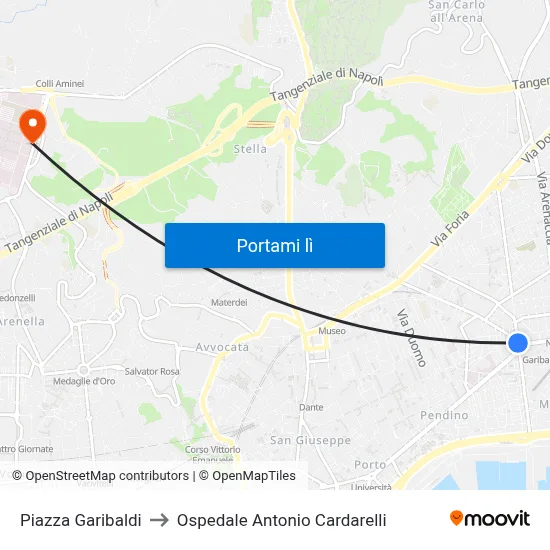 Piazza Garibaldi to Ospedale Antonio Cardarelli map