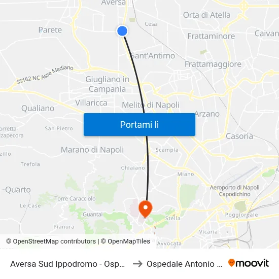 Aversa Sud Ippodromo - Ospedale Moscati to Ospedale Antonio Cardarelli map