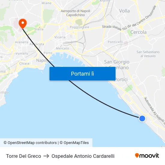 Torre Del Greco to Ospedale Antonio Cardarelli map