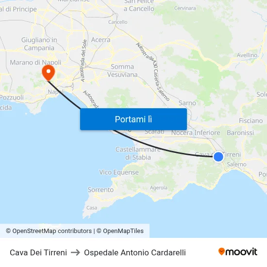 Cava Dei Tirreni to Ospedale Antonio Cardarelli map