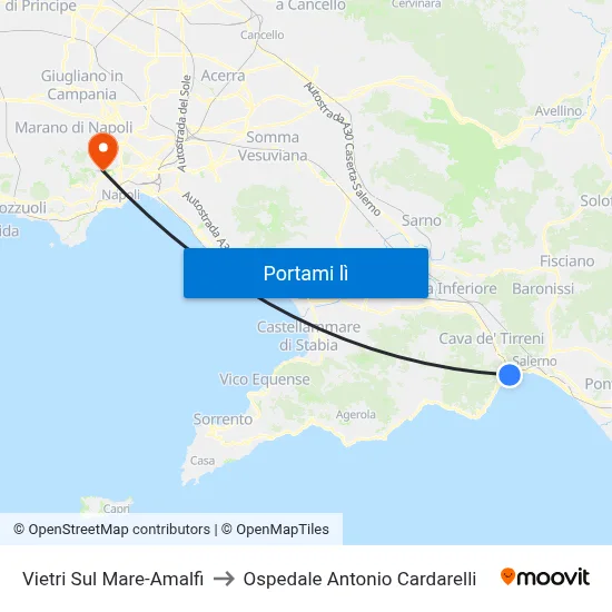 Vietri Sul Mare-Amalfi to Ospedale Antonio Cardarelli map