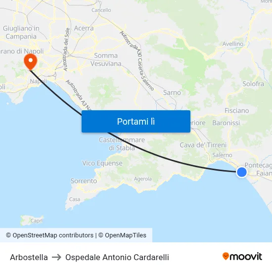 Arbostella to Ospedale Antonio Cardarelli map