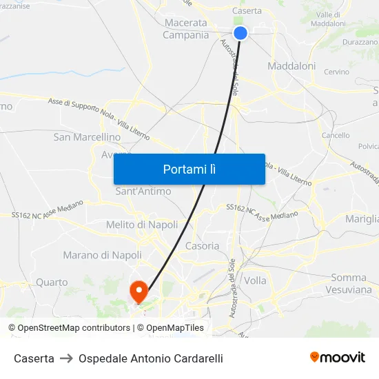 Caserta to Ospedale Antonio Cardarelli map