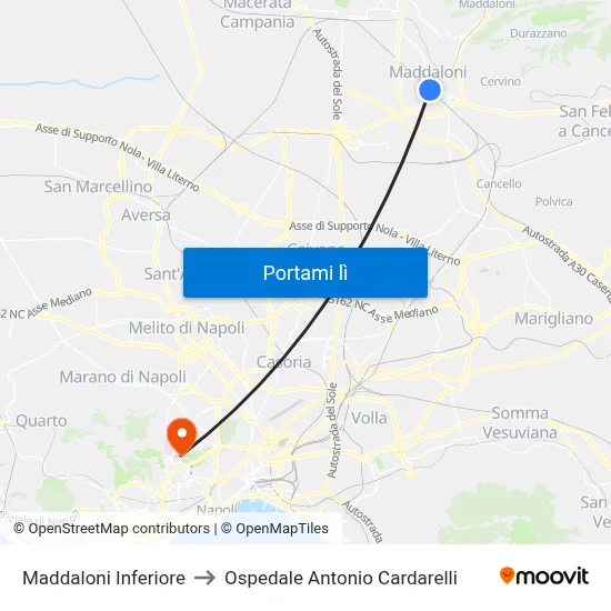 Maddaloni Inferiore to Ospedale Antonio Cardarelli map