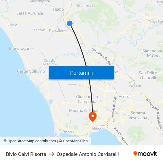Bivio Calvi Risorta to Ospedale Antonio Cardarelli map