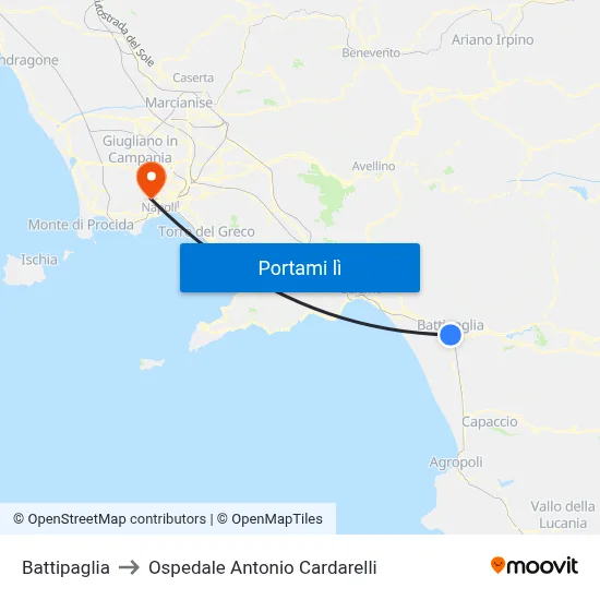 Battipaglia to Ospedale Antonio Cardarelli map